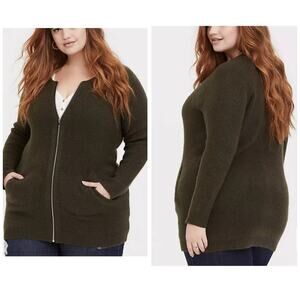 Torrid Women’s Boucle Full Zip Sweater Dark Green Size 2  (2x)